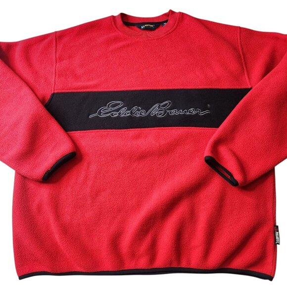 Y2k Eddie Bauer EBTEK Polartec Red Pullover Fleece Crewneck Sweatshirt Size XL - Picture 1 of 9